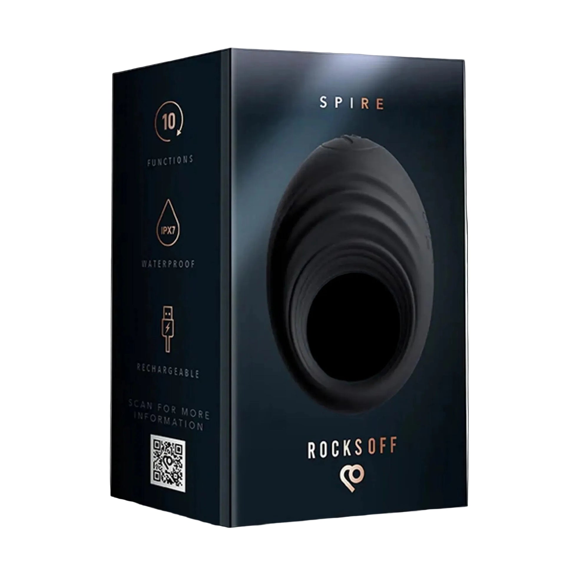 Retail packaging for Rocks Off Spire Vibrating Cock Ring