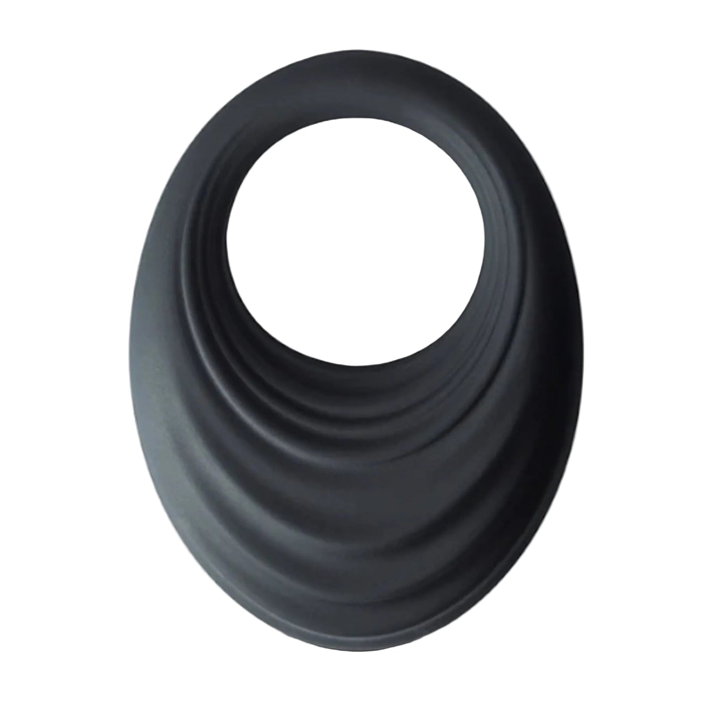 Front view of black vibrating cock ring on white background