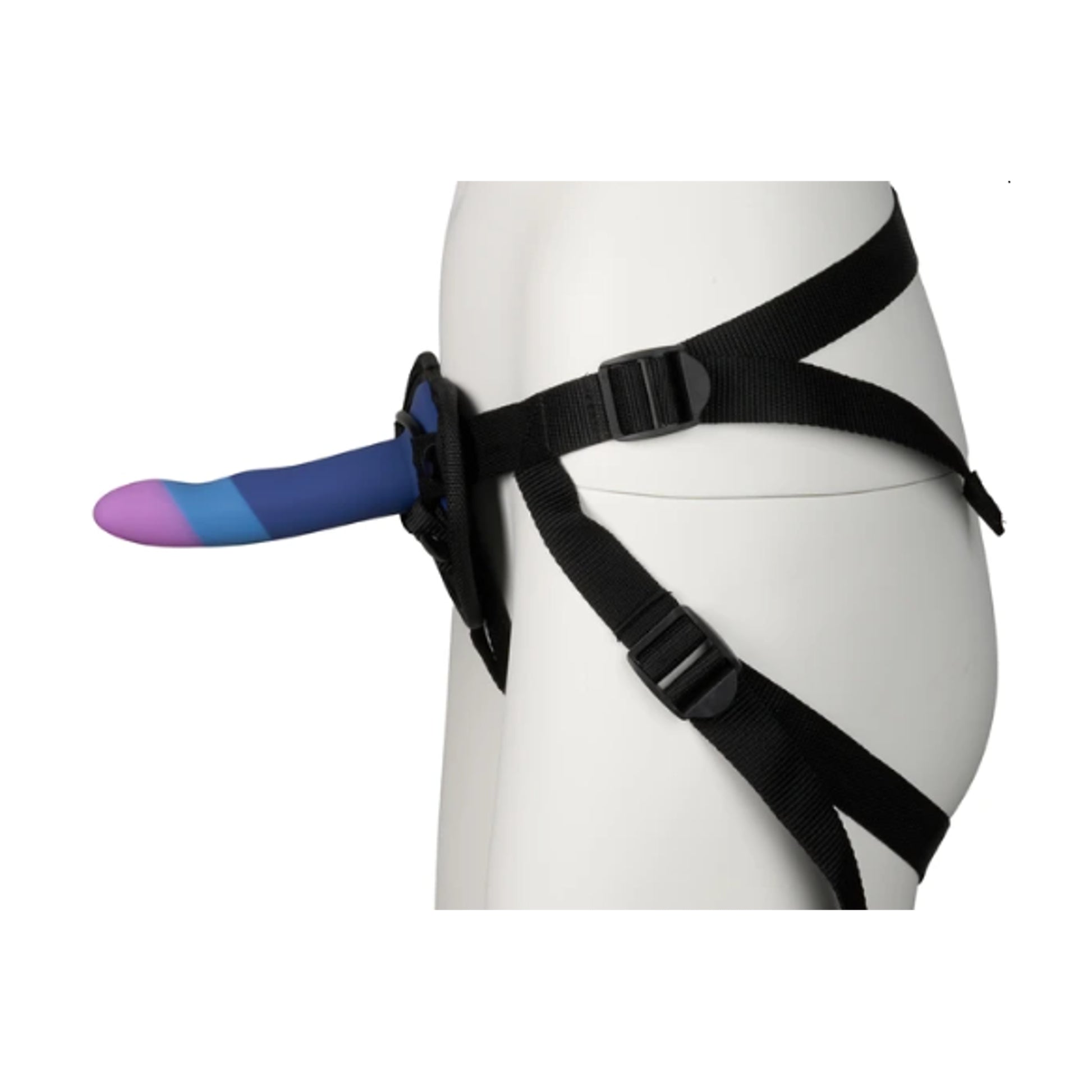 Side view of harness and dildo on mannequin