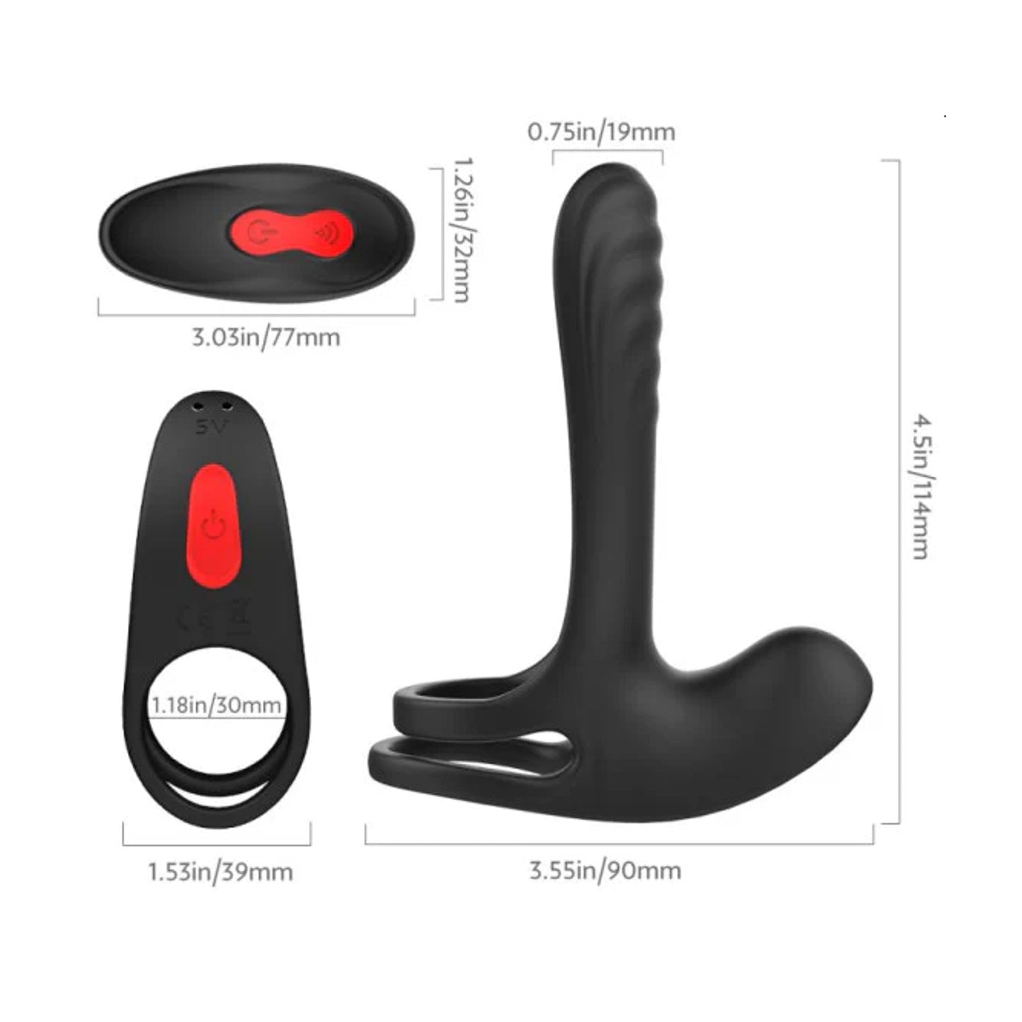 Dimension diagram showing shaft, ring, and remote measurements