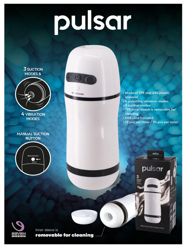 Seven Creations Pulsar Male Suction & Vibration Stimulator White 4