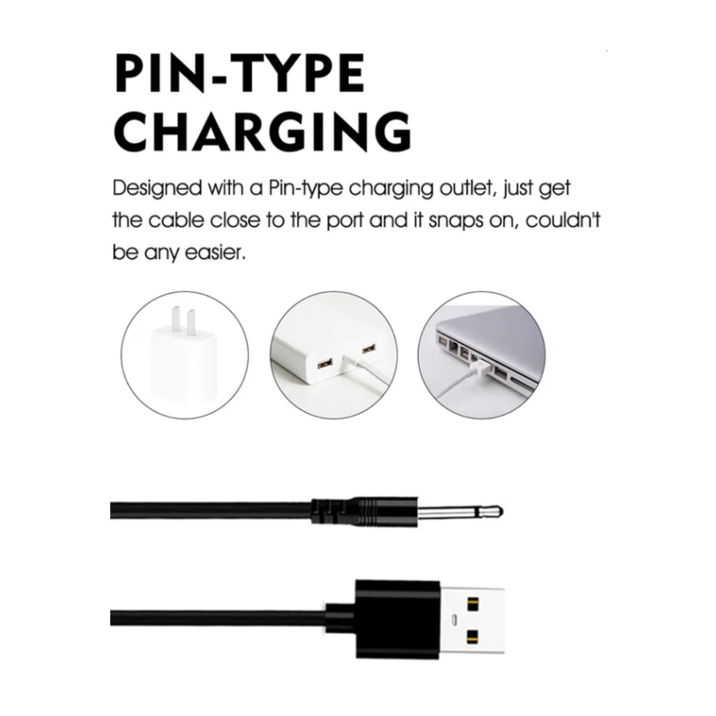Pin-type USB charging cable used with vibrating cock ring