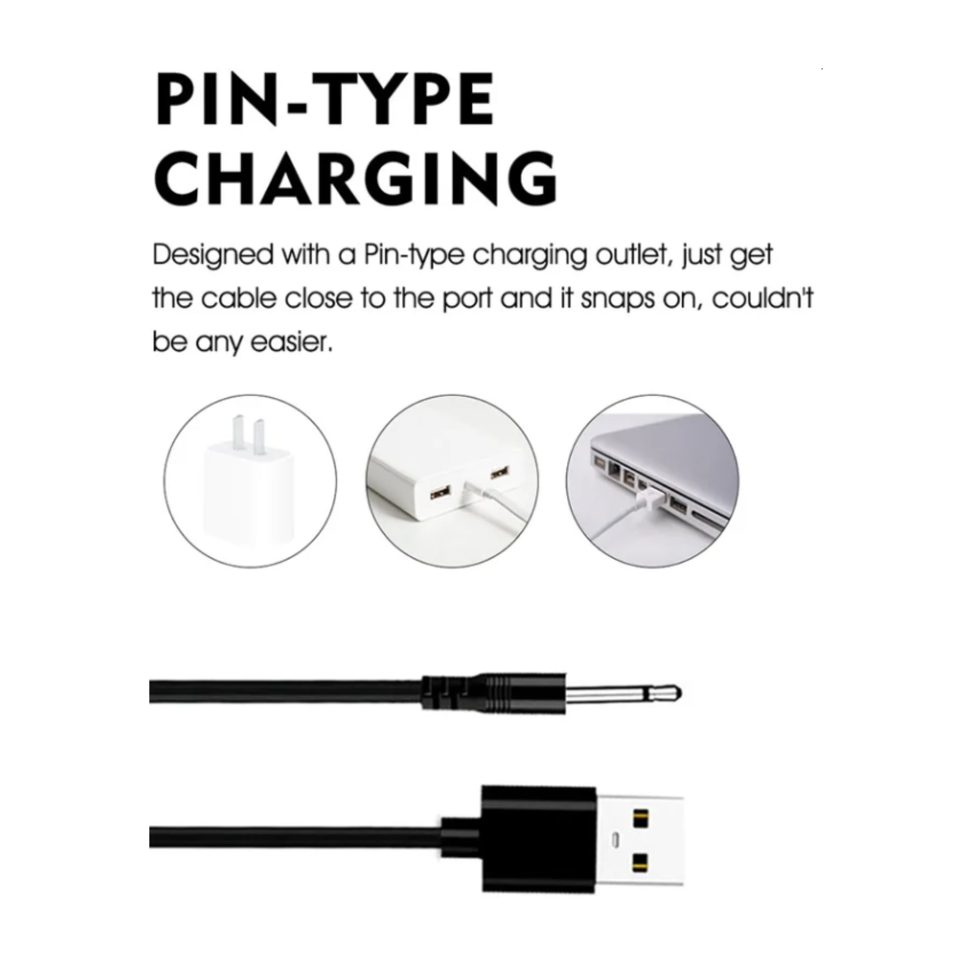 Pin-type USB charging cable used with vibrating cock ring