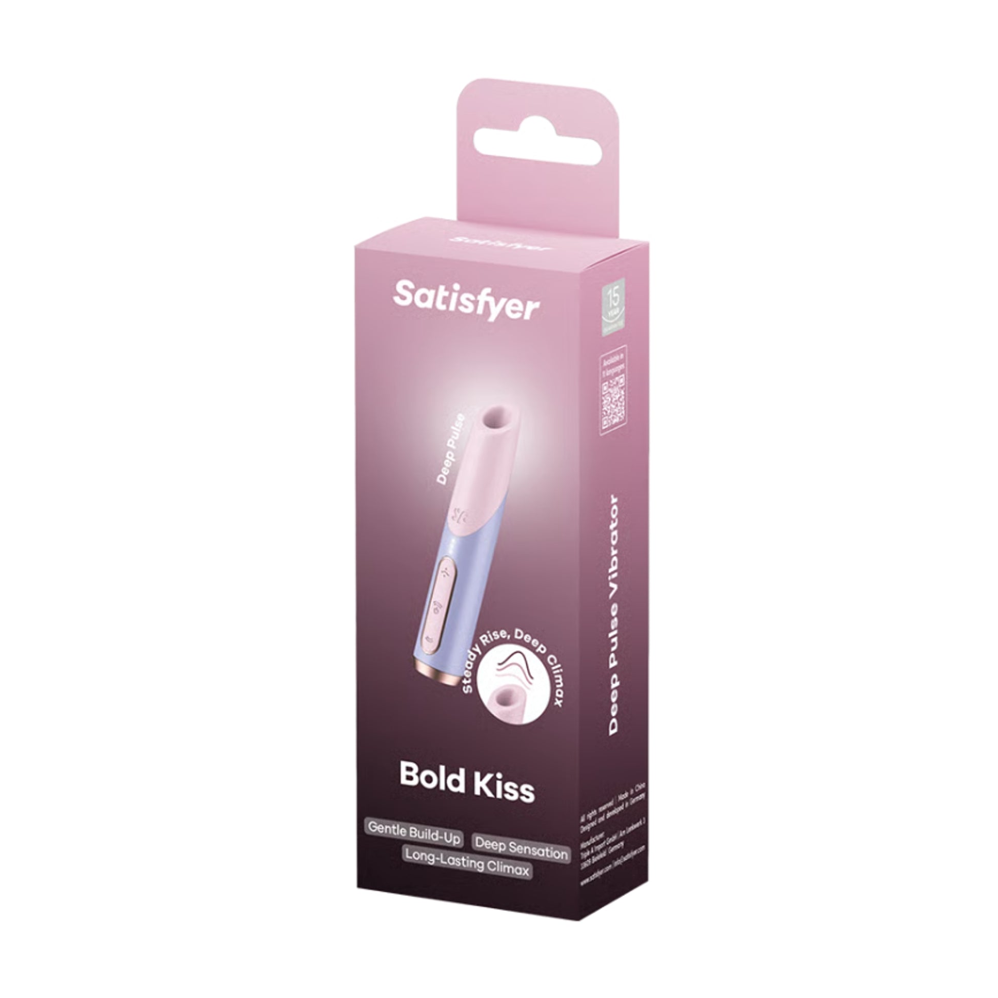 Satisfyer Bold Kiss Air Pulse Clitoral Stimulator in retail packaging