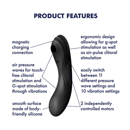 Feature diagram showing air pulse and vibration functions