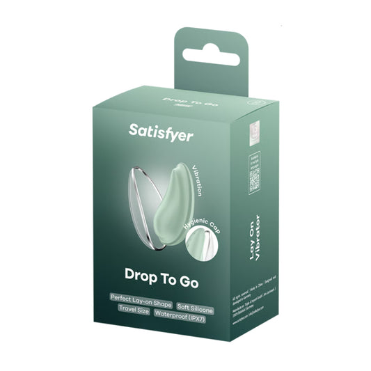 Satisfyer Drop To Go Lay On Vibrator Mint in retail packaging
