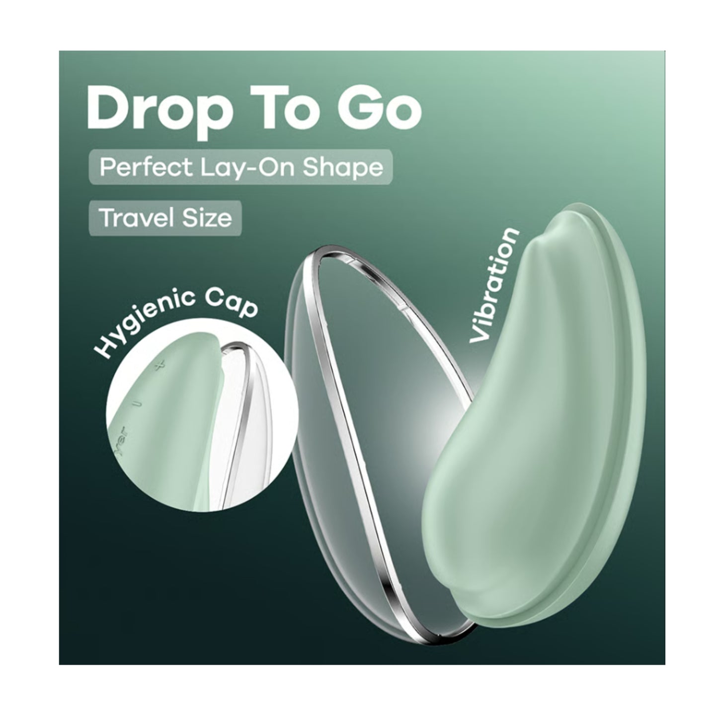 Drop To Go lay on vibrator with hygienic cap open