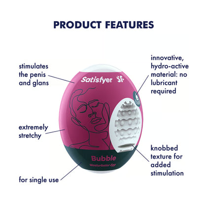 Feature graphic showing Bubble texture and hydro-active material benefits