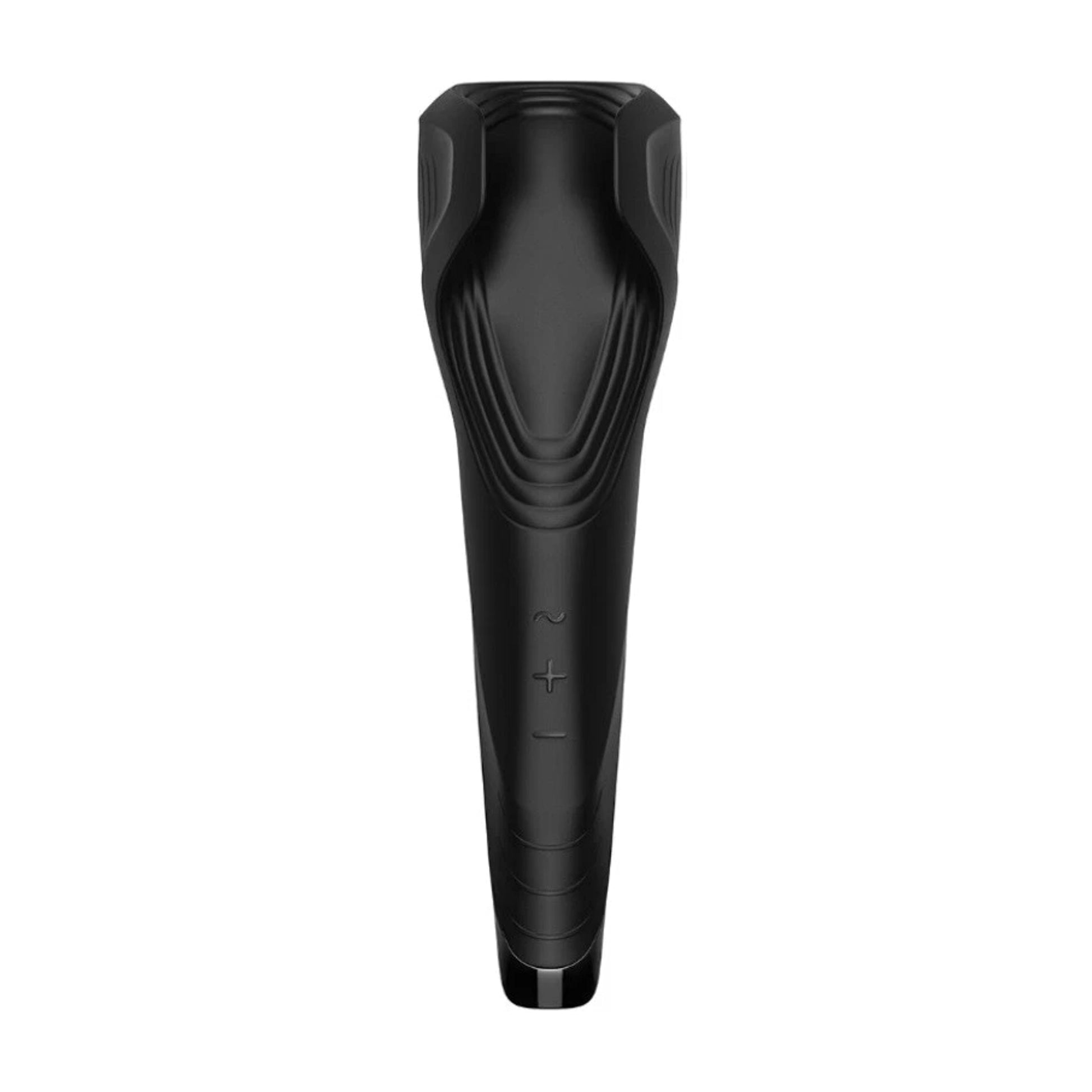 Front view of masturbator showing internal contours and buttons