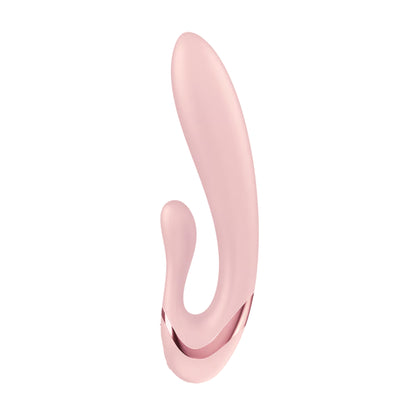 Side profile of curved rabbit vibrator in pink
