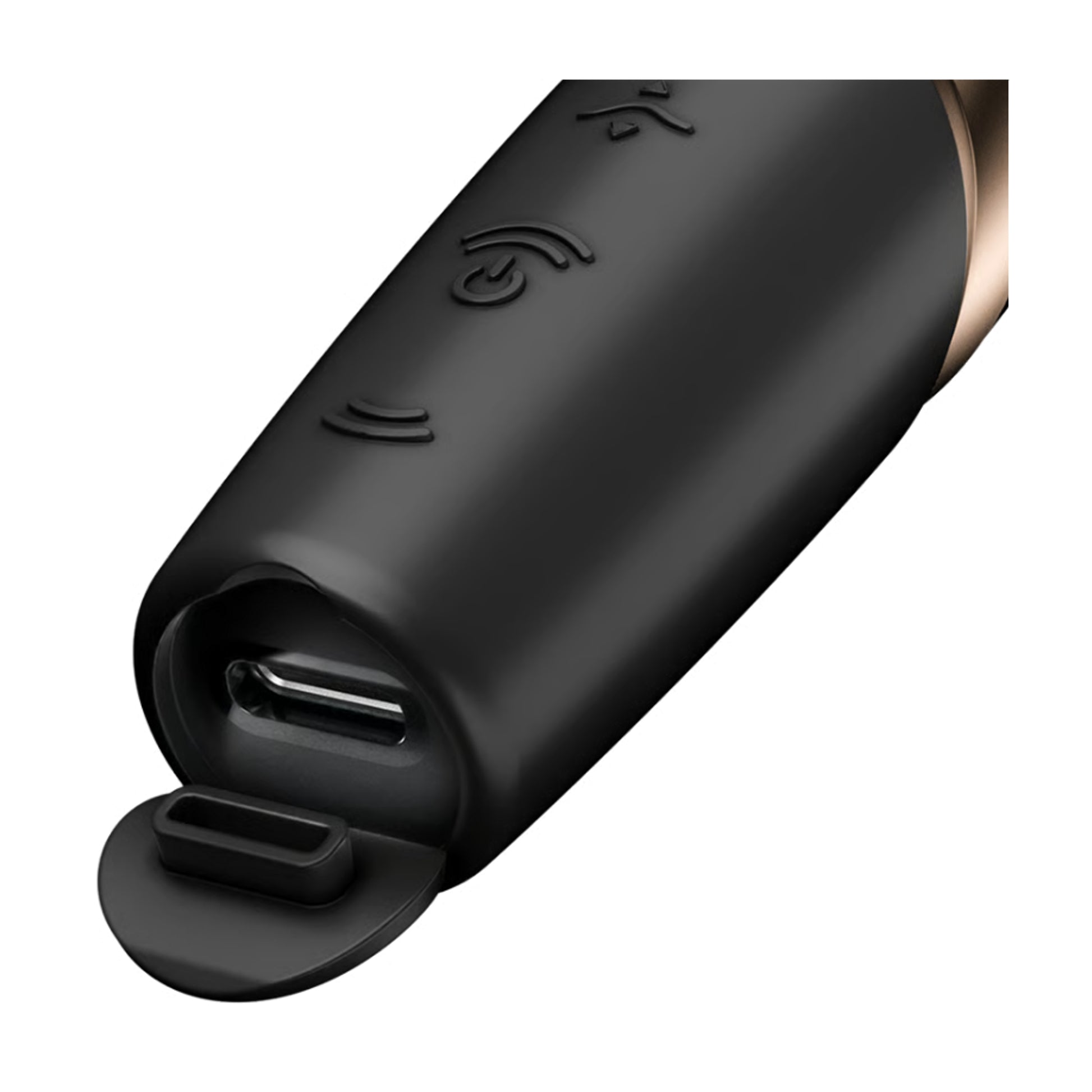 Close-up of USB-C charging connection and cover