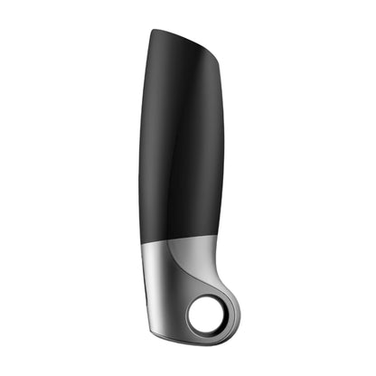 Side view showing finger loop grip design