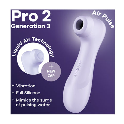 Promotional image showing Satisfyer Pro 2 Gen 3 Purple features 