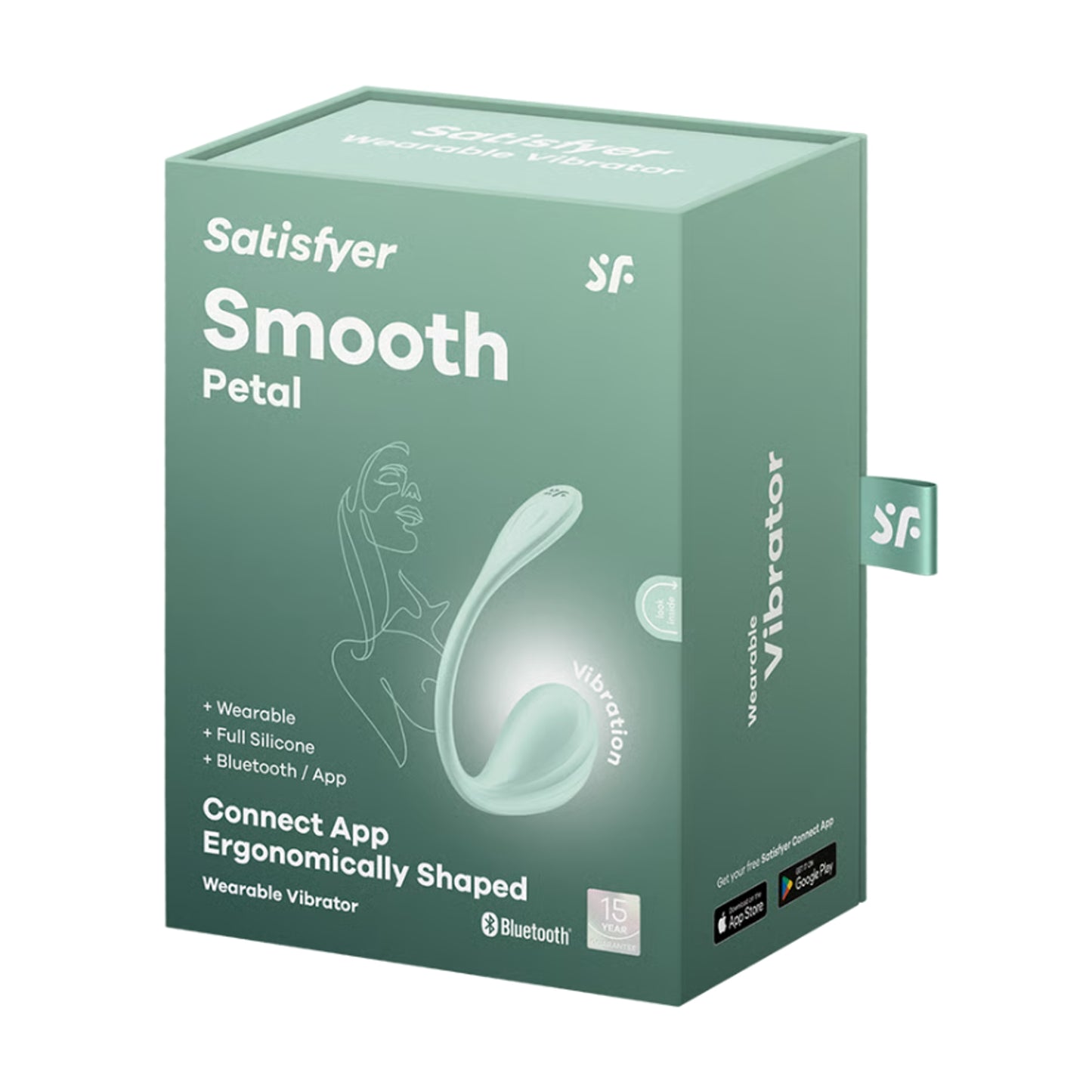 Satisfyer Smooth Petal Connect Wearable Vibrator Mint retail packaging