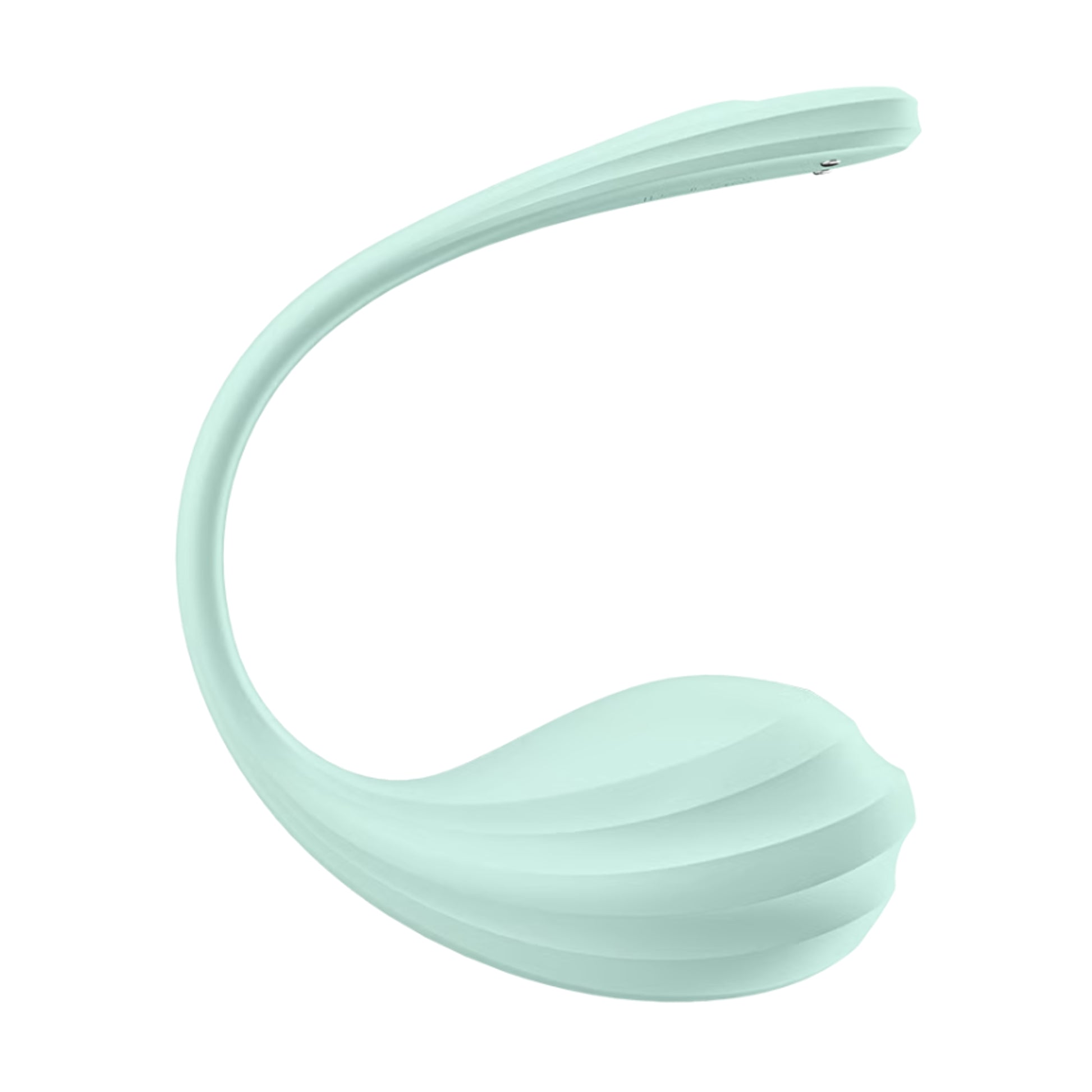 Side view of mint wearable vibrator showing curved profile