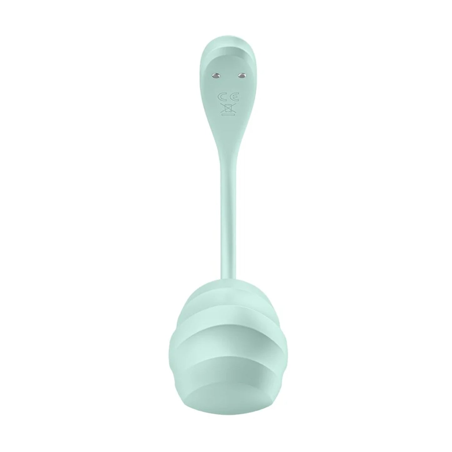 Rear view of wearable vibrator showing magnetic charging pins