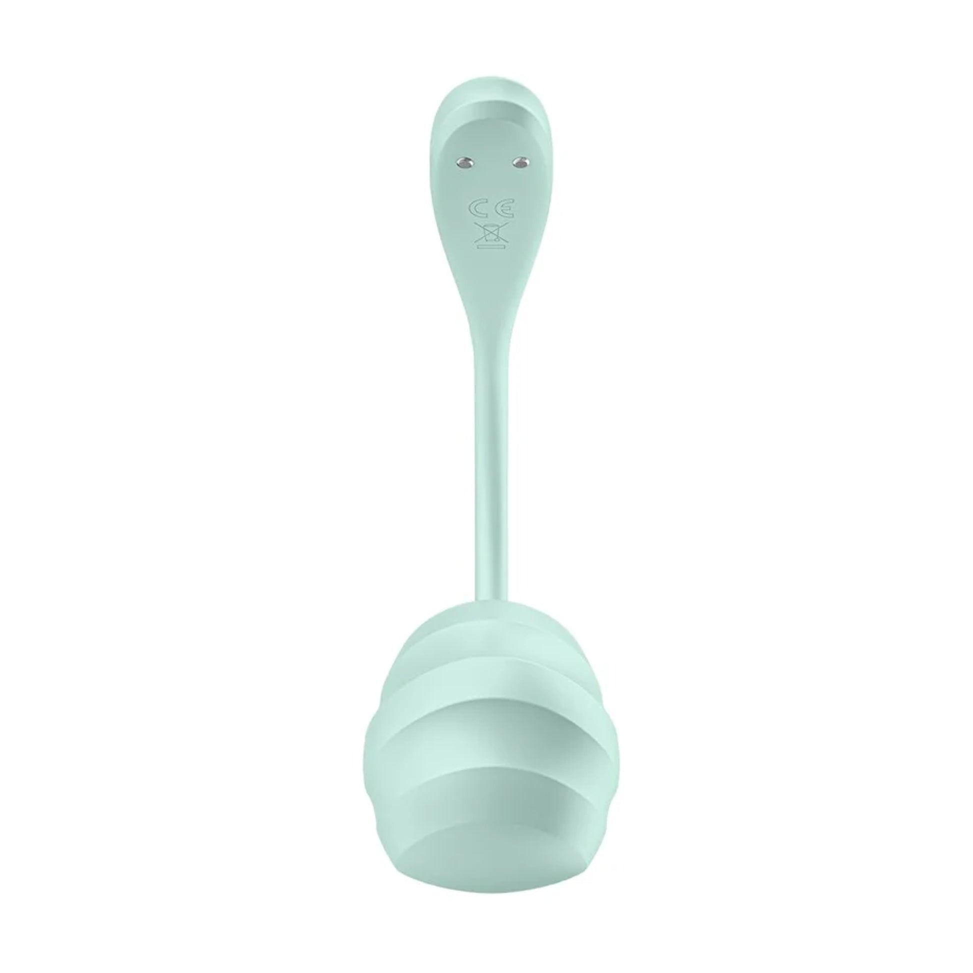 Rear view of wearable vibrator showing magnetic charging pins