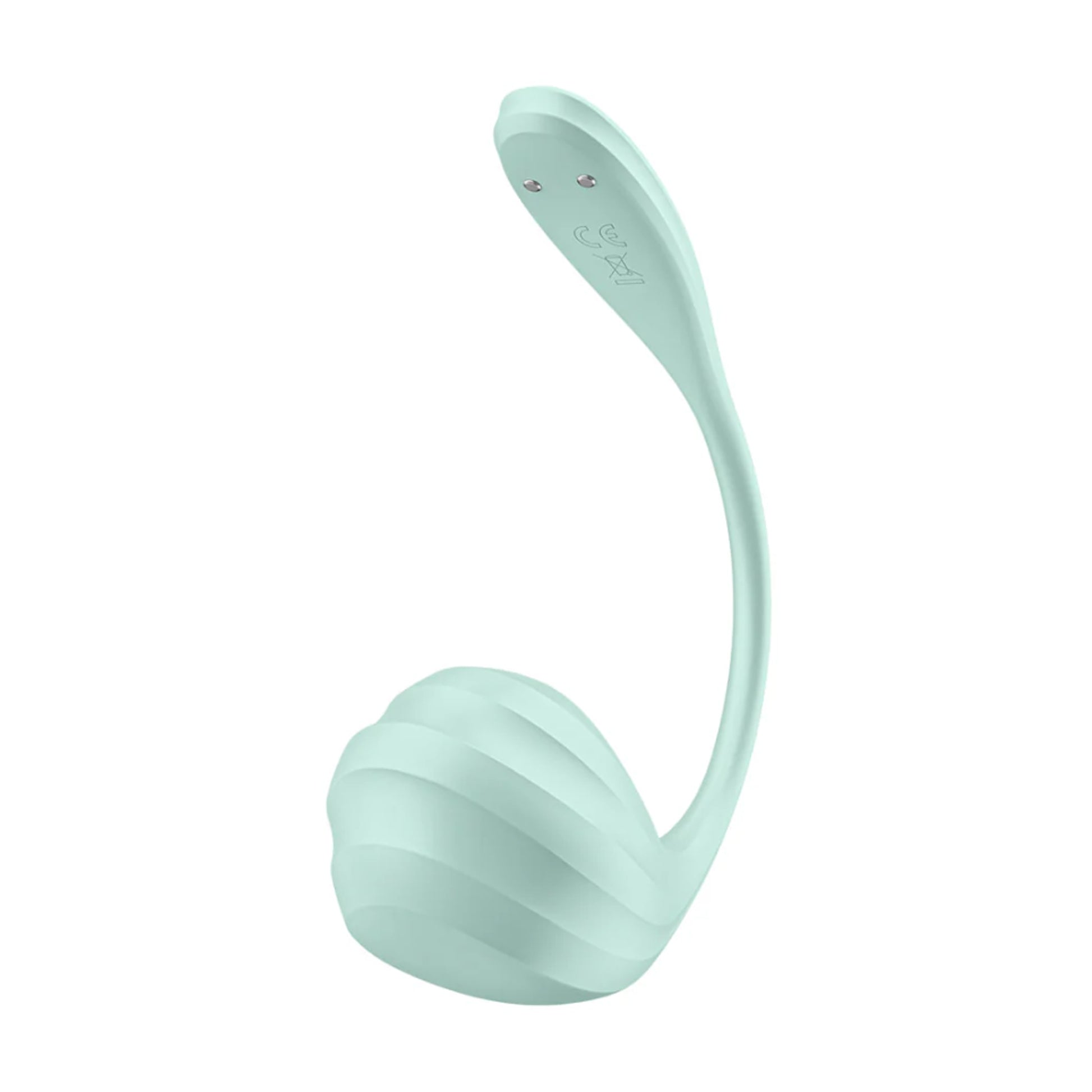 Angled view of wearable vibrator showing flexible tail design