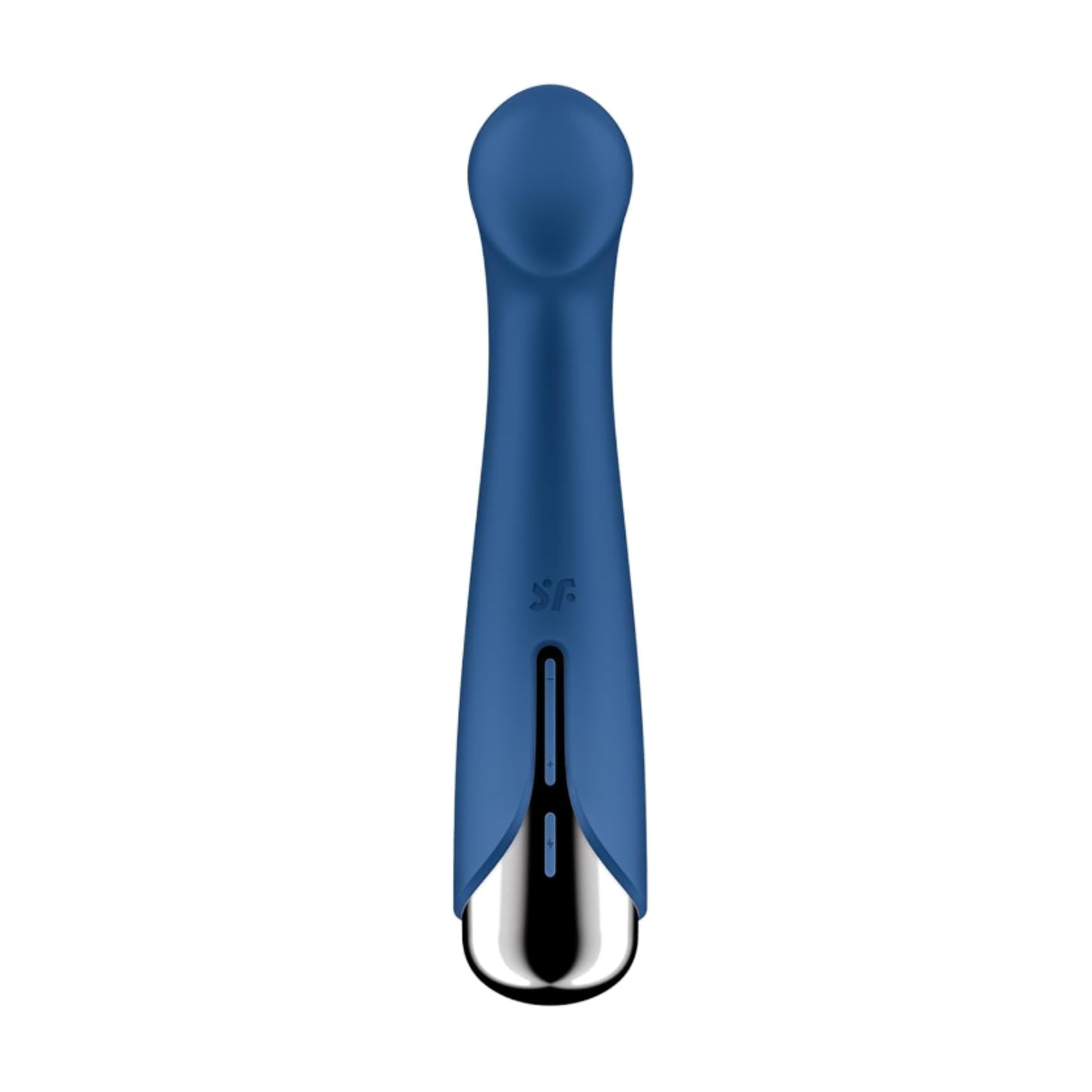 Front view of blue G-spot vibrator with control buttons
