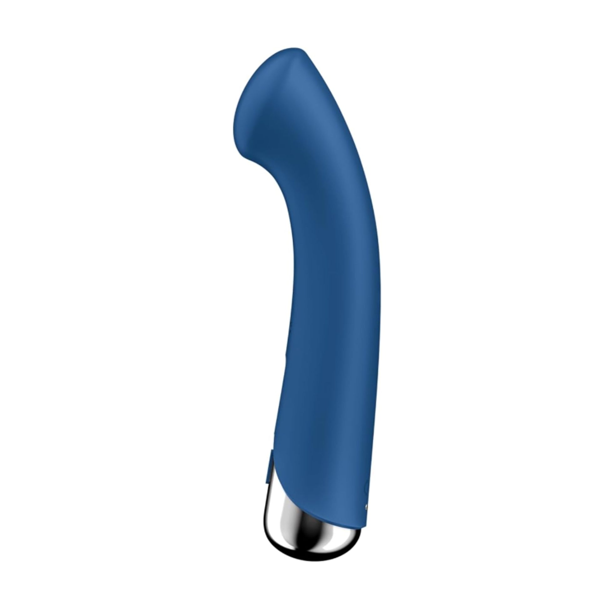 Side profile of curved G-spot vibrator showing angled shaft