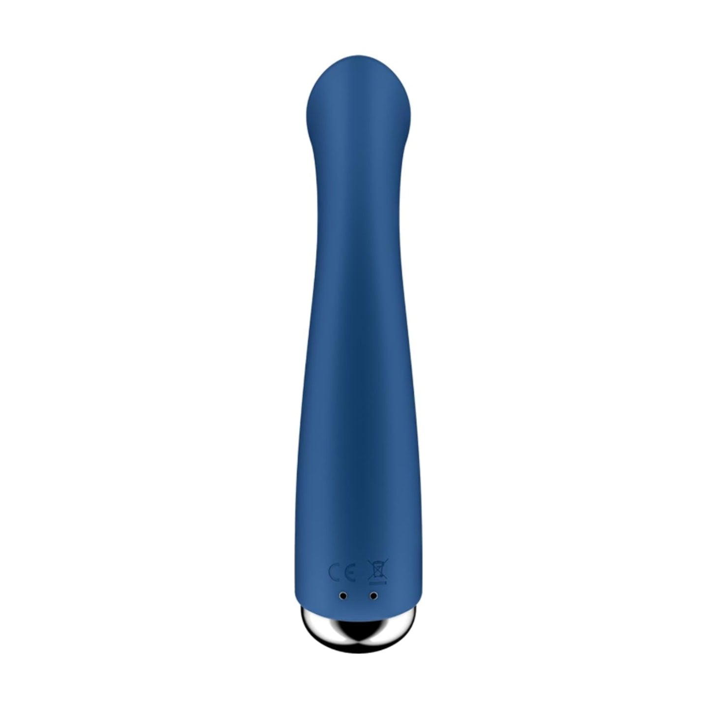 Rear view of blue vibrator with magnetic charging points