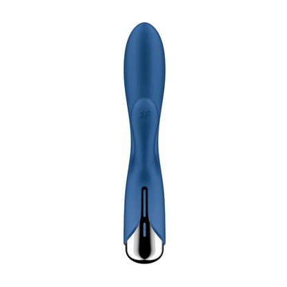 Front view of blue rotating rabbit vibrator with control buttons