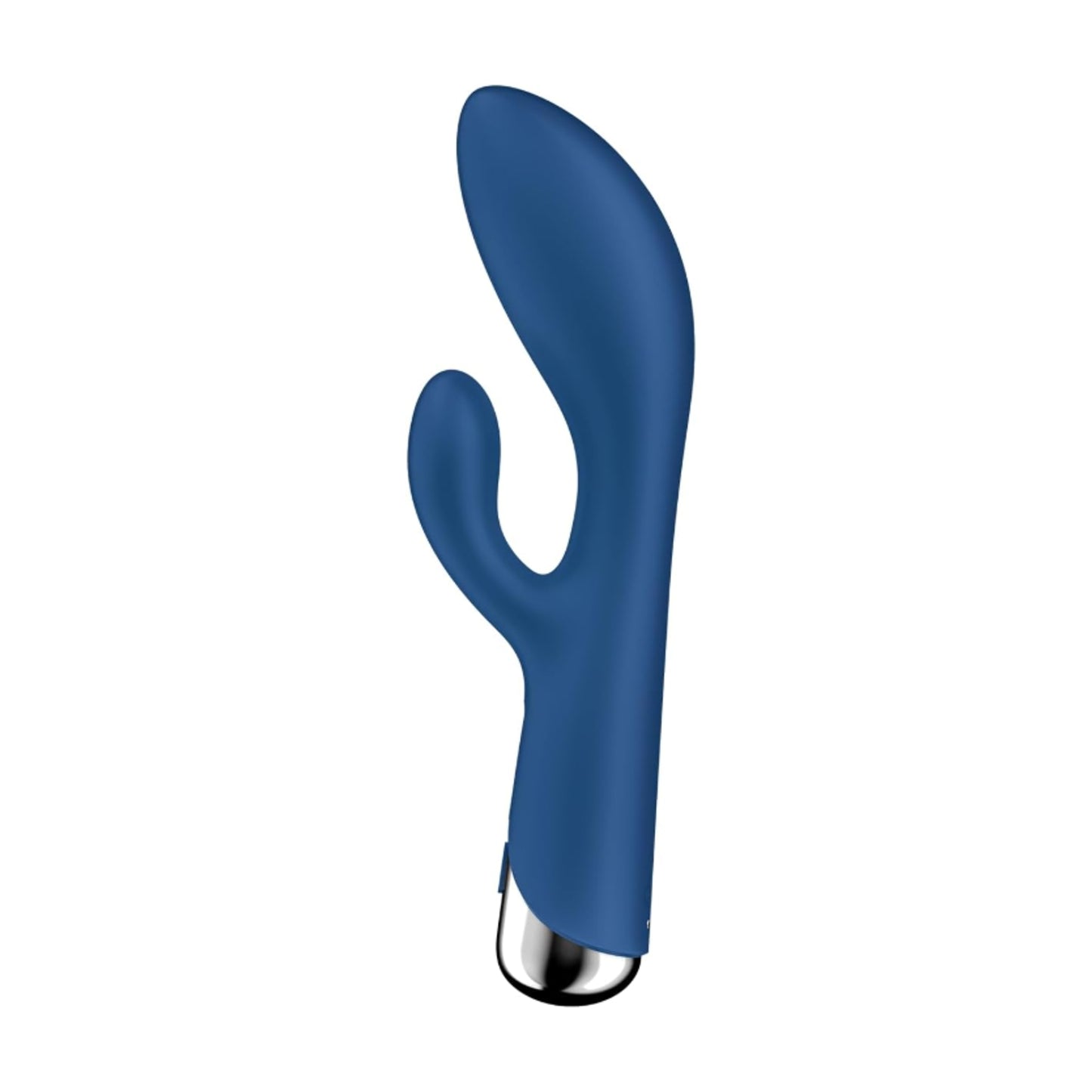 Side profile of rotating rabbit vibrator showing curved shaft