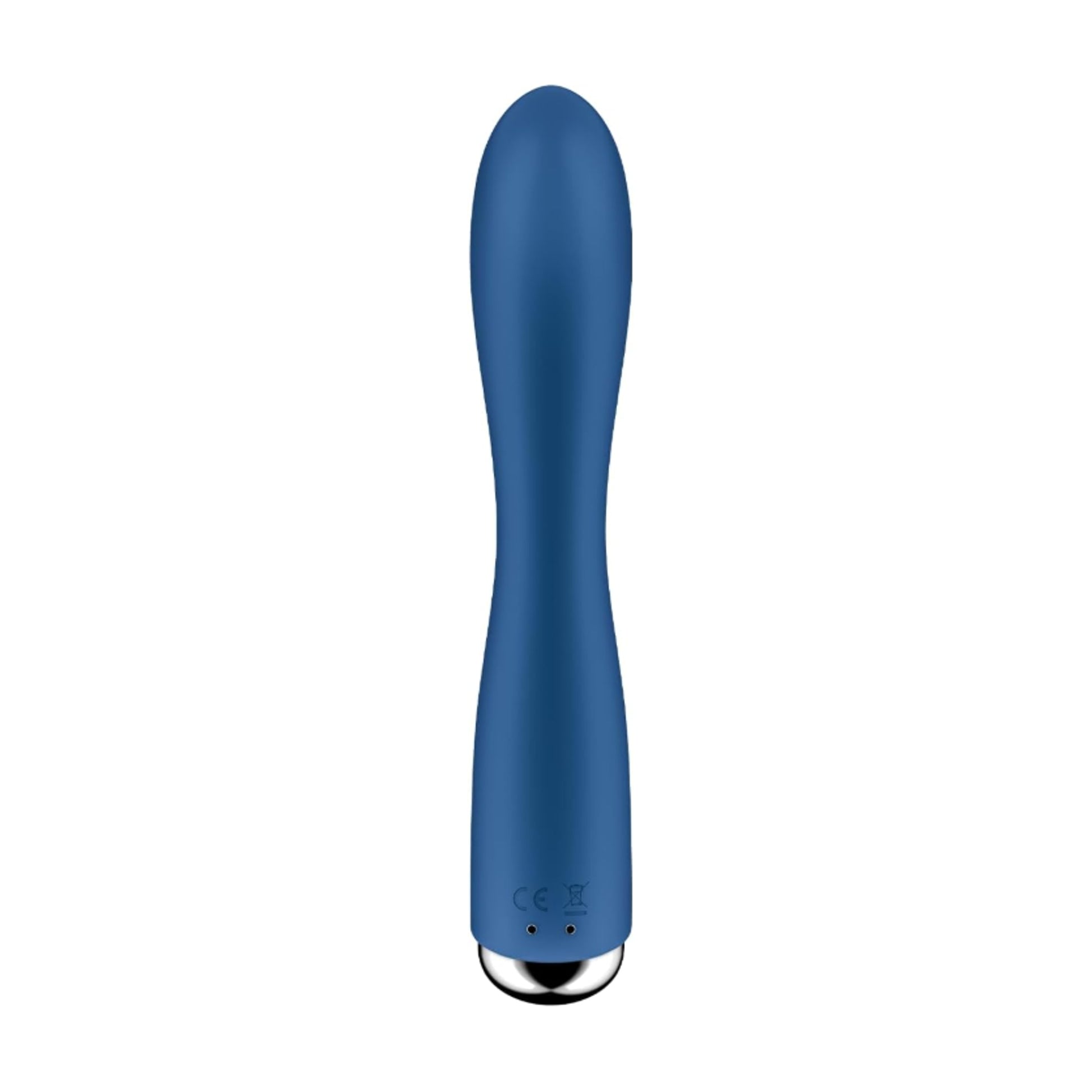 Rear view of blue rabbit vibrator with magnetic charging points