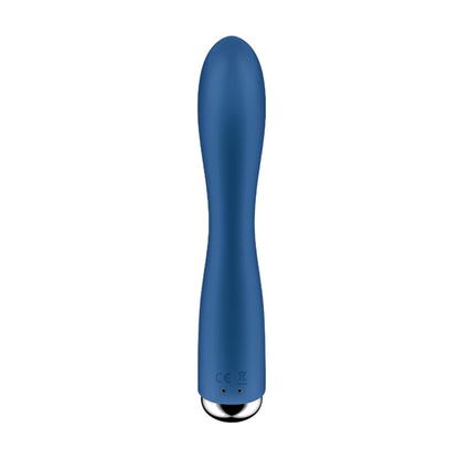 Rear view of blue rabbit vibrator with magnetic charging points