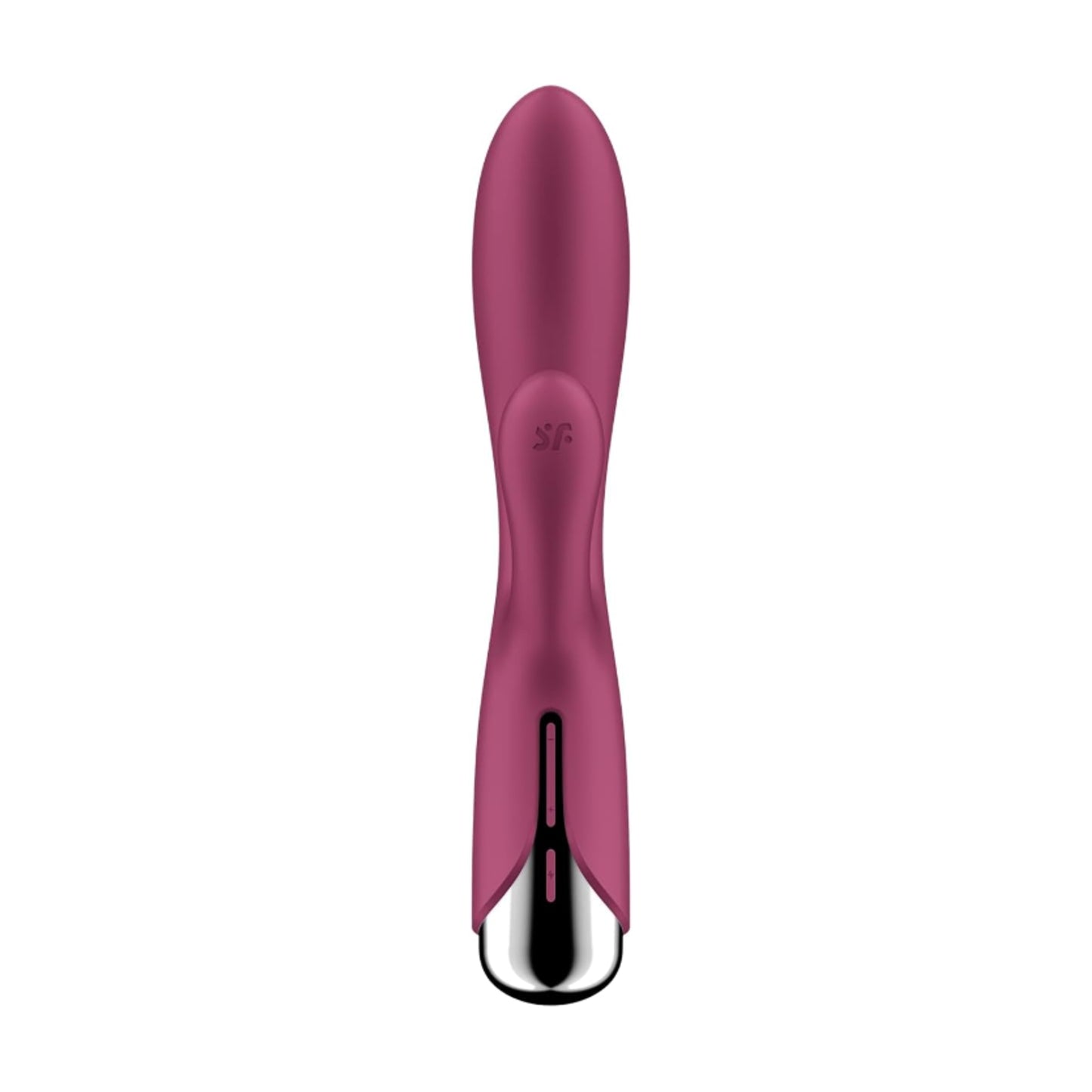 Front view of red rabbit vibrator with control buttons
