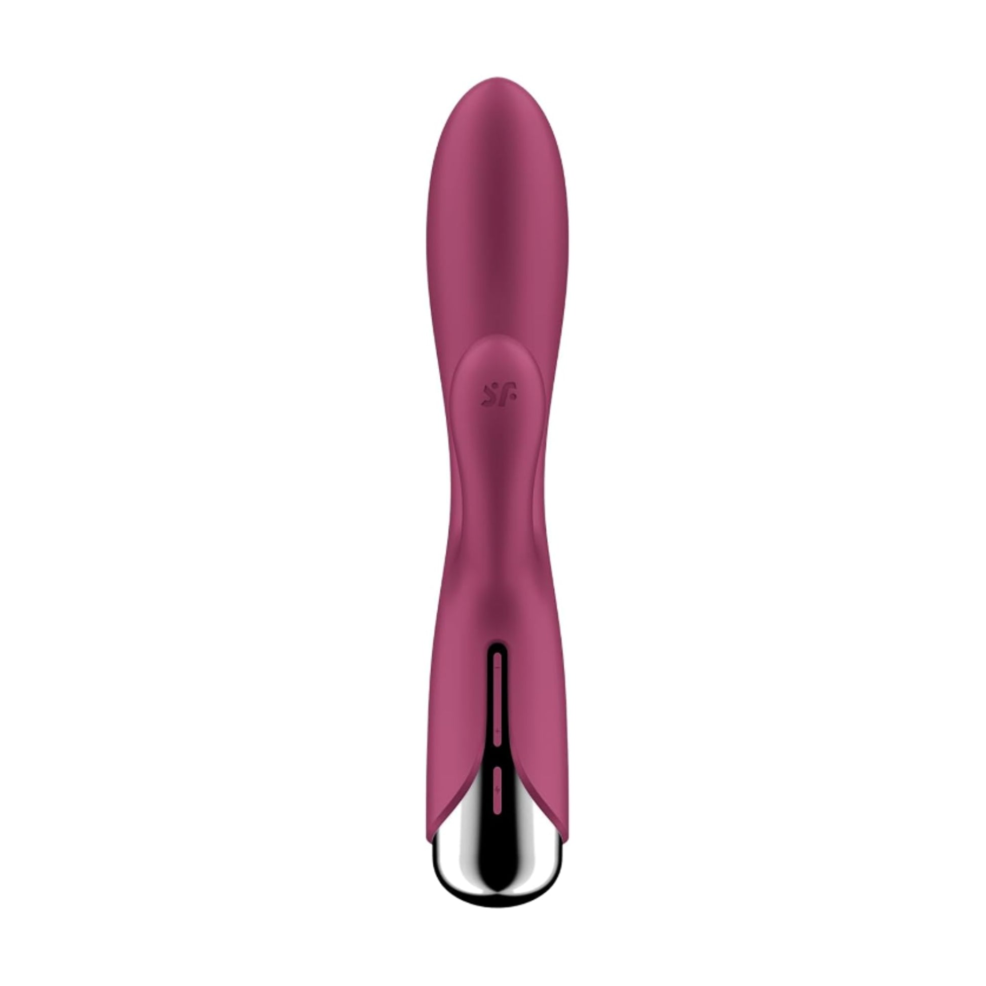 Front view of red rabbit vibrator with control buttons