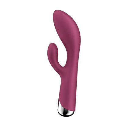 Side profile of rotating rabbit vibrator showing curved shaft