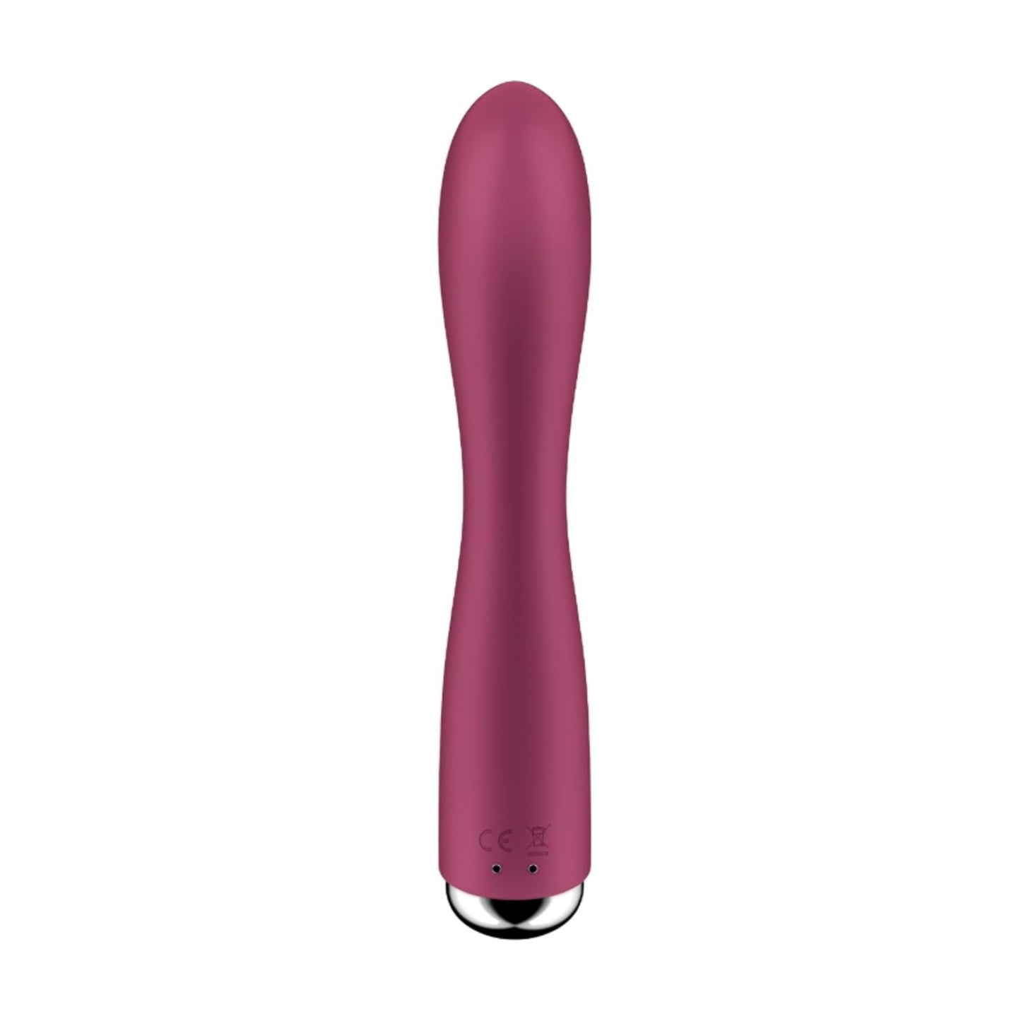 Rear view of red rabbit vibrator with magnetic charging points