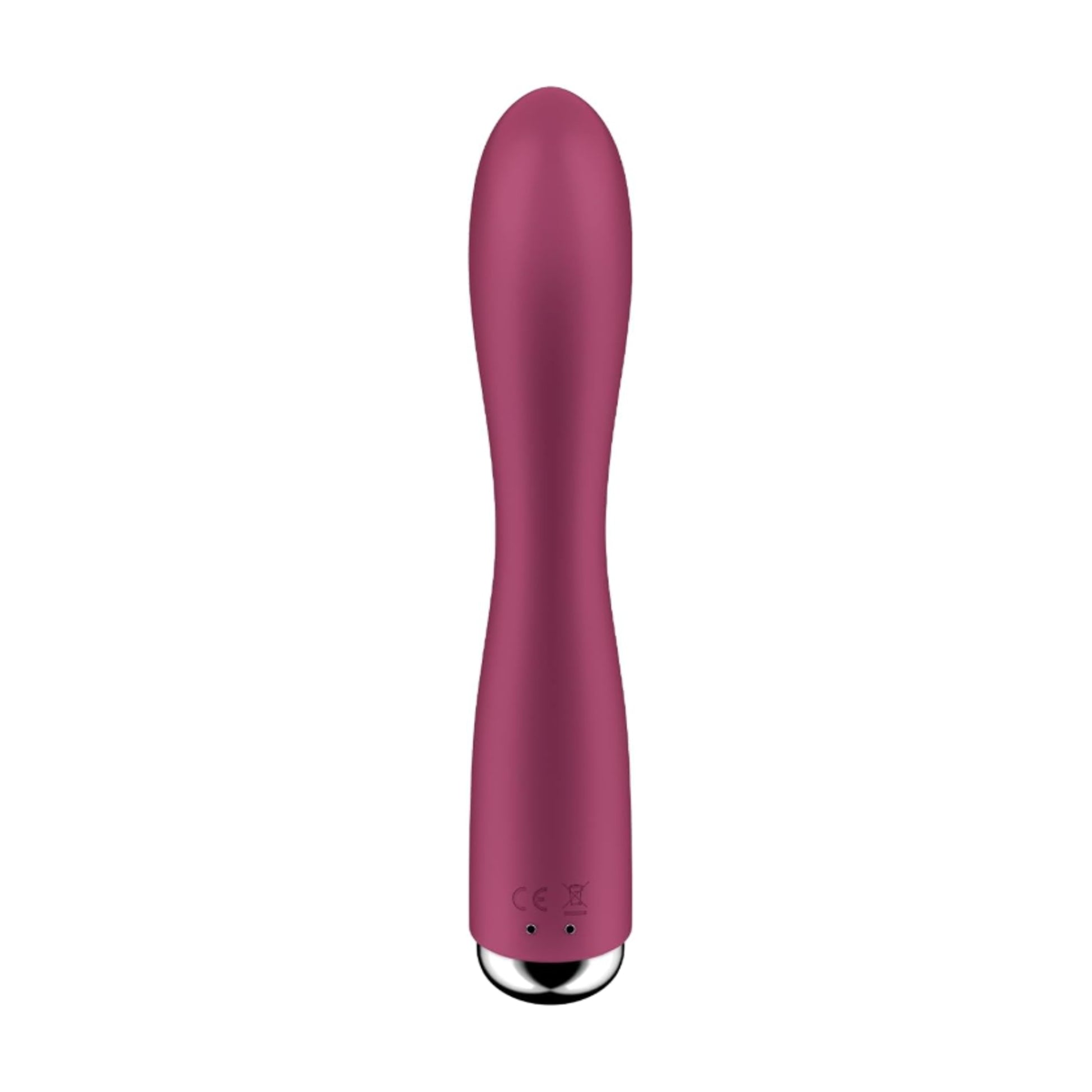 Rear view of red rabbit vibrator with magnetic charging points