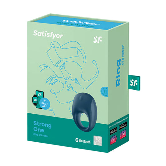 Satisfyer Strong One Connect Vibrating Cock Ring Blue in retail packaging