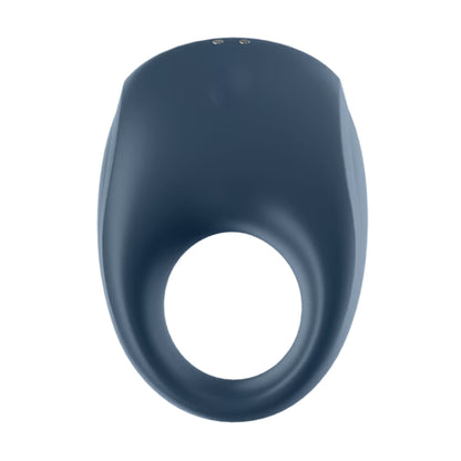 Back view of vibrating cock ring with charging contacts visible