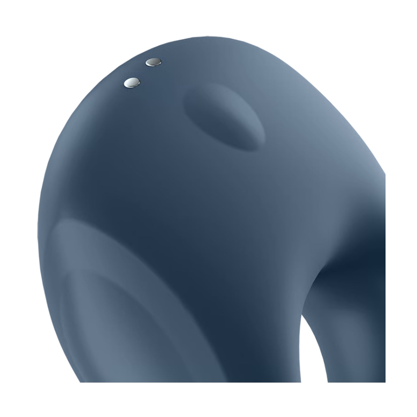 Close view of charging contacts and raised button area