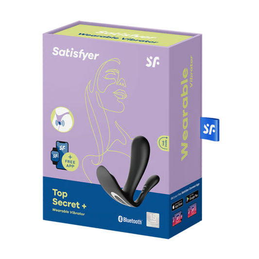 Satisfyer Top Secret Plus Connect Wearable Vibrator Black in retail packaging