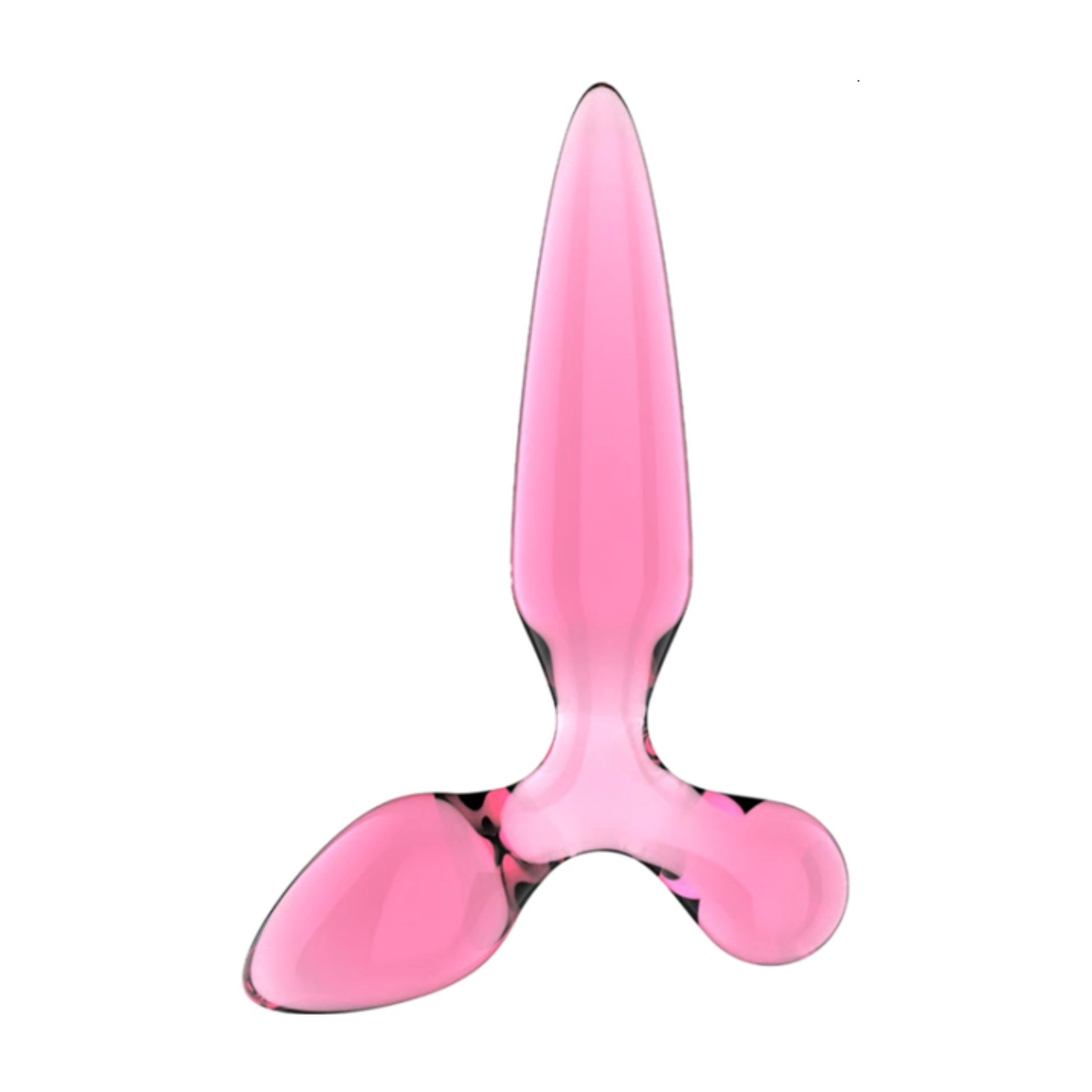 Pink triple-ended glass dildo with wide sculpted base