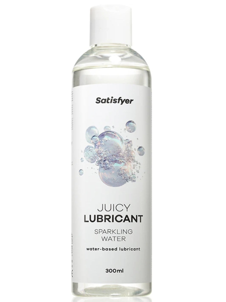 Bottle of Satisfyer Juicy Sparkling Water Lube on a White Background