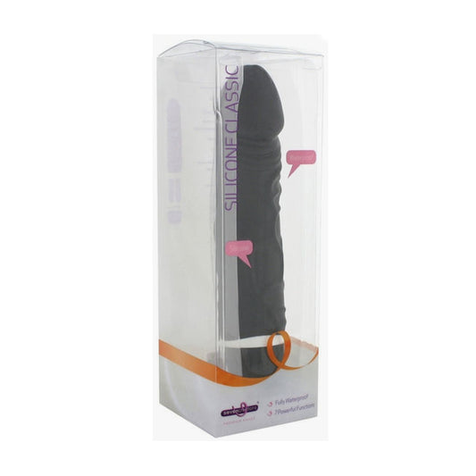 Seven Creations Silicone Classic Thick Vibrator Black in retail packaging
