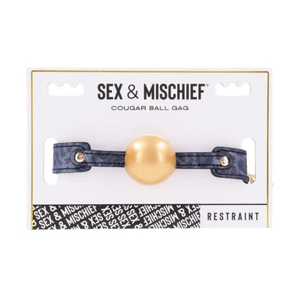 Sex & Mischief Cougar Solid Ball Gag Gold retail packaging
