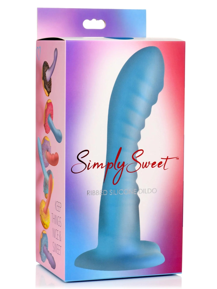 Simply Sweet 7" Ribbed Silicone Dildo Blue