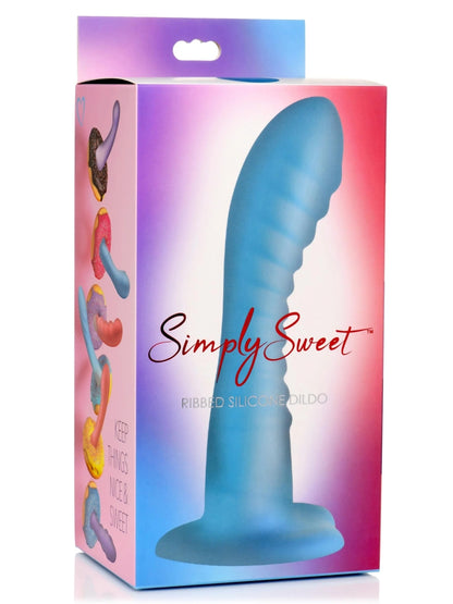 Simply Sweet 7" Ribbed Silicone Dildo Blue