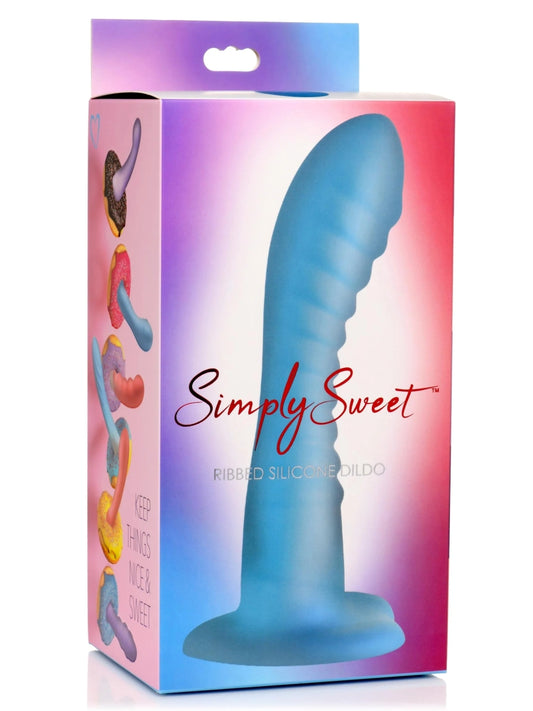 Simply Sweet 7" Ribbed Silicone Dildo Blue
