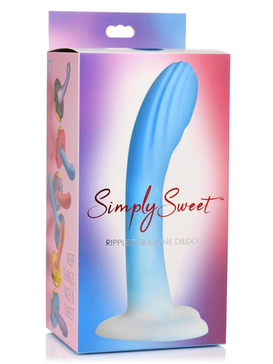 Simply Sweet 7" Rippled Silicone Dildo Blue/White