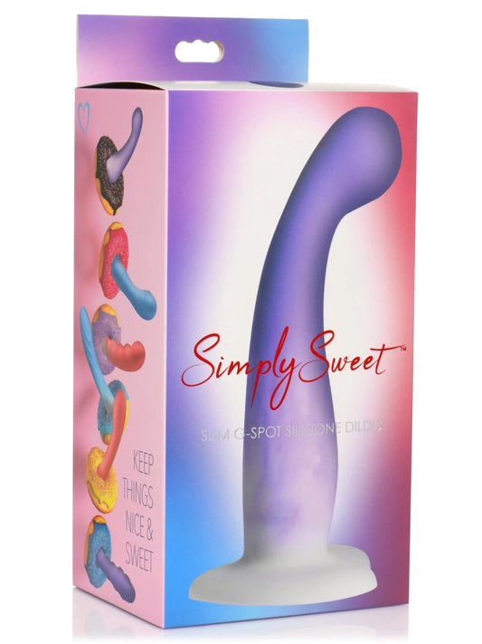 Simply Sweet 7" Slim G-Spot Silicone Dildo Purple/White