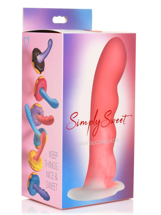 Simply Sweet 8" Wavy Silicone Dildo Pink/White