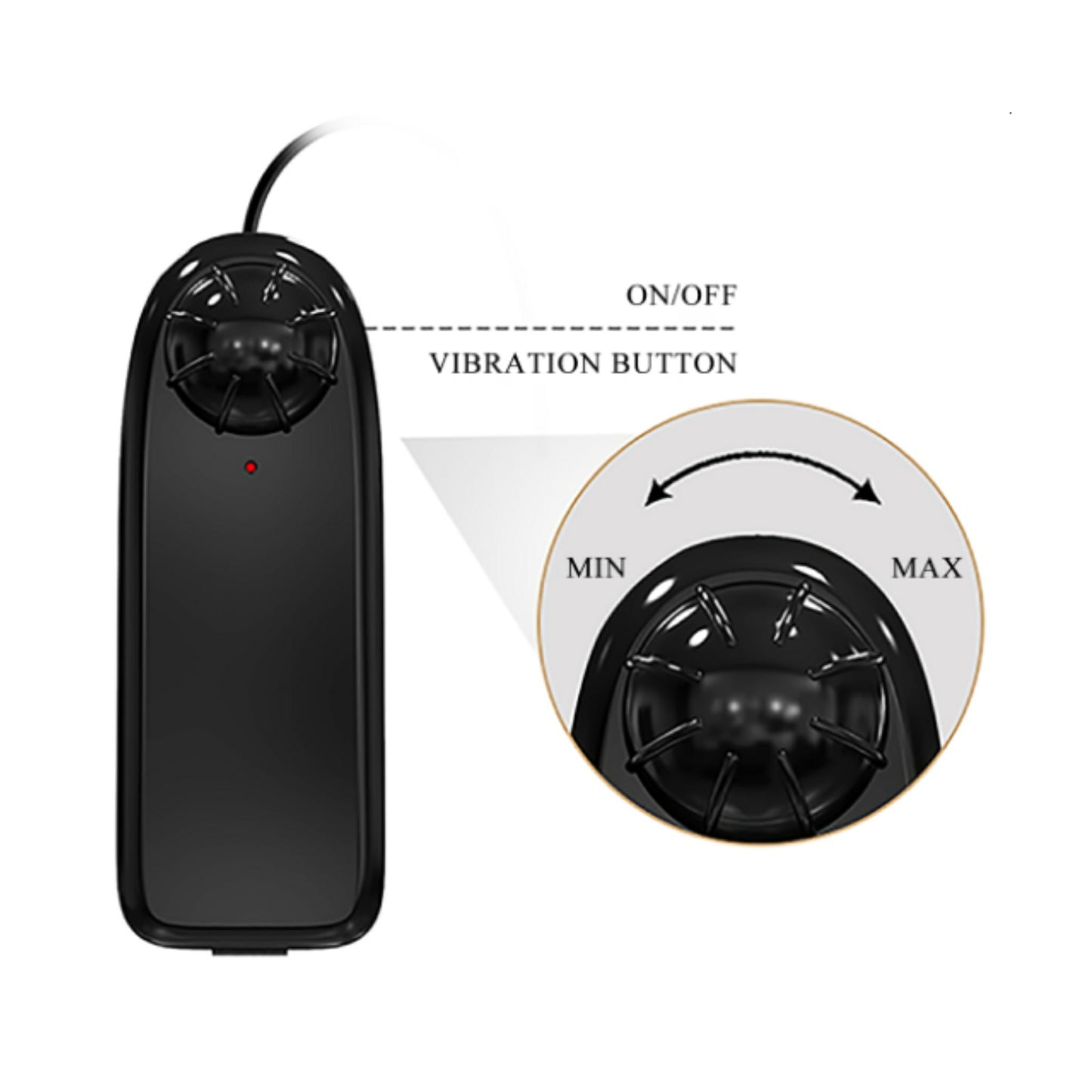 Close-up of wired remote control showing twist dial