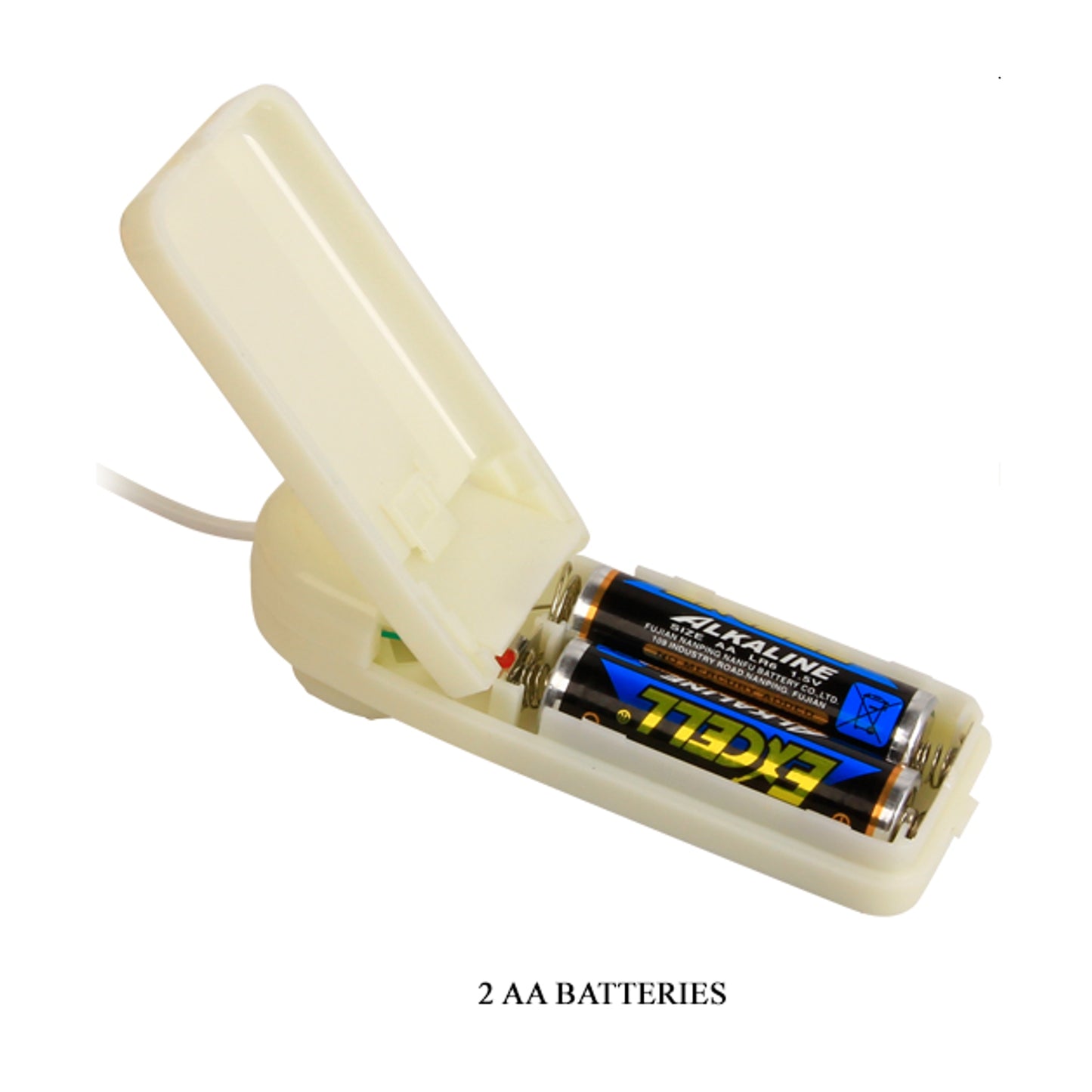 Open battery compartment showing two AA batteries inserted